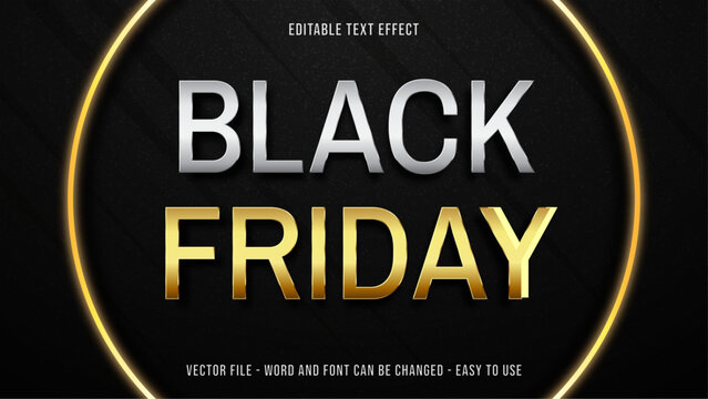 Editable text effect silver and gold theme, black friday text style