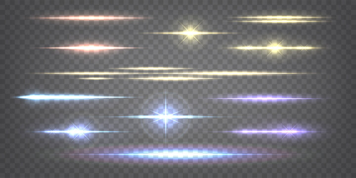 Light Flares. Neon Shine, Glow, Speed Sparkle Rays, Blue Streak Or Beam, Bright Luminous Splashes. Blurred Motion Isolated On Transparent Background Isolated Elements. Digital Technology