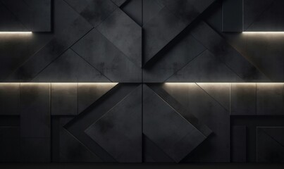 Dark, Concrete wall background, with integrated White light strips. Geometric Tech Wallpaper with Illuminated, Futuristic, 3D Blocks. 3D render, Generative AI - obrazy, fototapety, plakaty