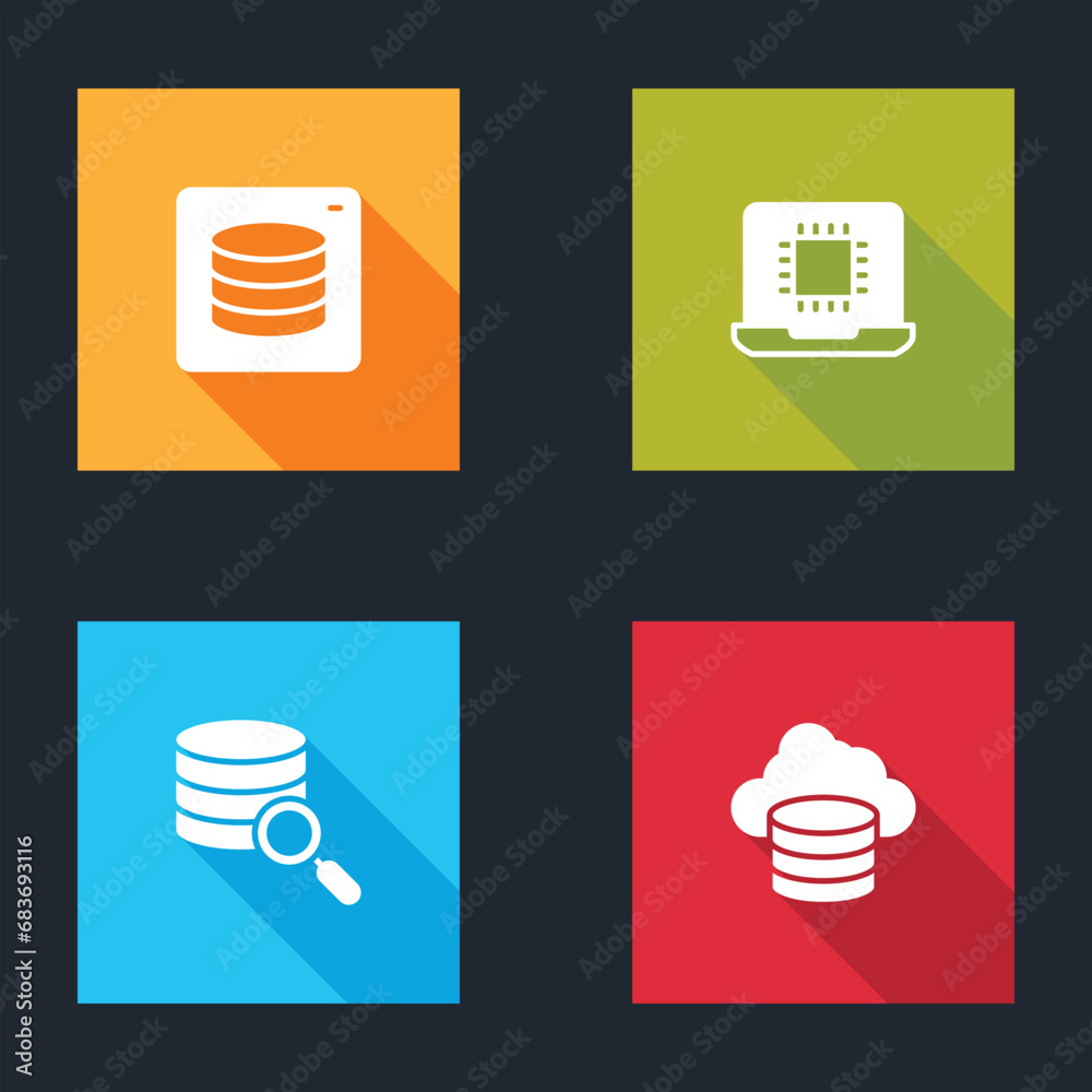 Poster set server, data, processor cpu, and cloud database icon. vector