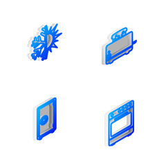 Set Isometric line Toaster with toasts, Sun and snowflake, Safe and Oven icon. Vector