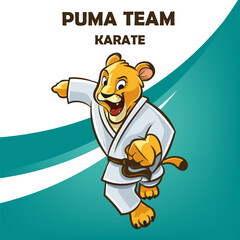 puma mascot with karate kimono cartoon logo