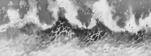 Big sea wave in the storm watercolor background - 683694125