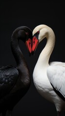 Fototapeta premium Romantic swan couple with heart shapes on Valentine's Day