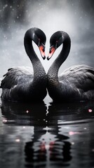 Romantic swan couple with heart shapes on Valentine's Day