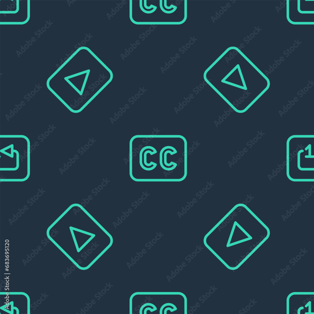 Poster set line subtitles, play button and repeat track music player on seamless pattern. vector