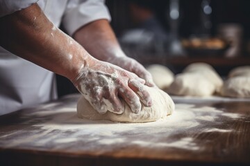 Fototapeta premium Close-up of skilled hands expertly kneading dough