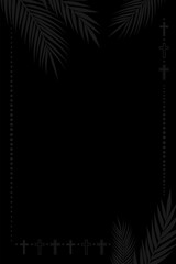 Funeral ornamental background with palm leaves and croses. Vector decoration for memorial design