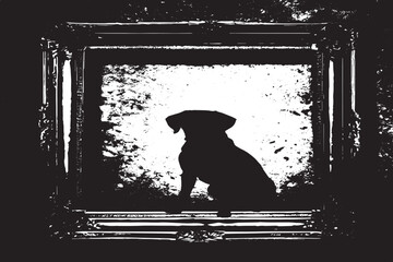 black texture of dog in grungy frame vector illustration