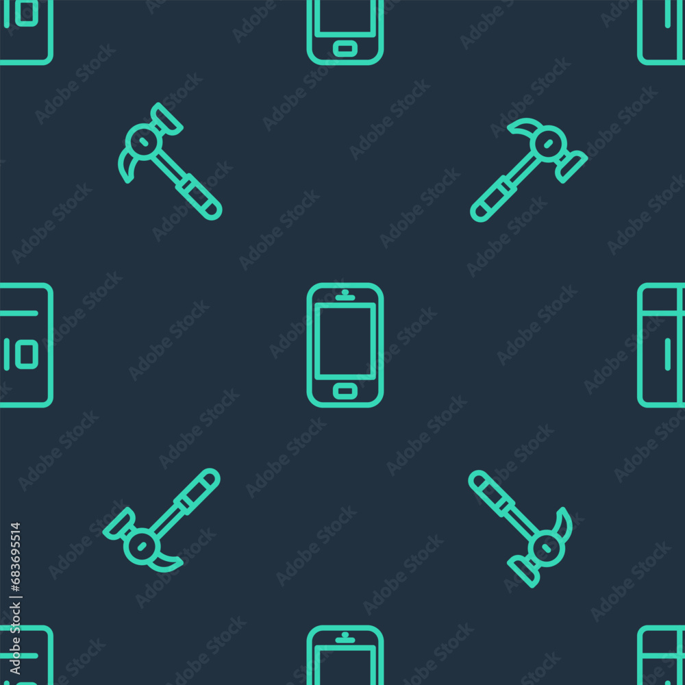 Wall mural set line mobile phone, hammer and refrigerator on seamless pattern. vector