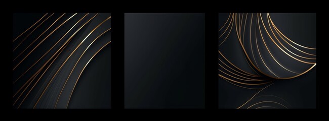 Luxury wedding invitation card background . Golden elegant geometric shape, gold wavy lines on dark background. Premium design illustration for wedding and vip cover template, banner, Generative AI