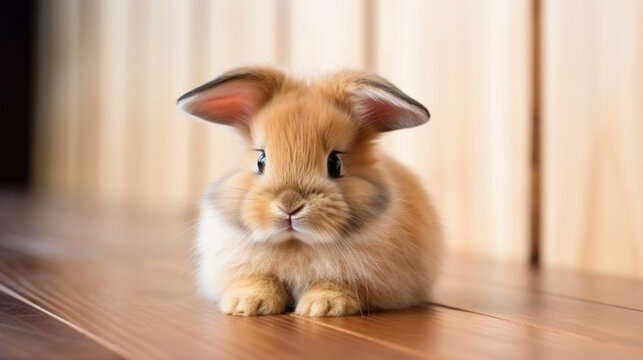 close up photo of adorable pet baby bunny with paws crossed posing. generative ai