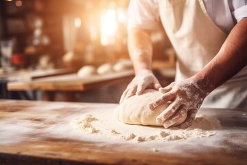 Obraz na płótnie Canvas Close-up of skilled hands expertly kneading dough