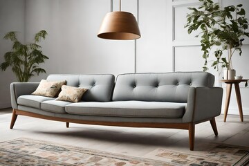 Showcase the simplicity and elegance of a Scandinavian Mid-Century sofa with Nordic flair. 