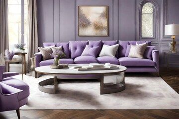 Fototapeta na wymiar Showcase the understated elegance of a Lavender Gray Color Sofa, adding a touch of sophistication to a neutral-toned decor. 