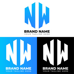 Obraz premium N W Double Letters Polygon Logo, Two letters N W logo design, Minimalist creative vector logo design template