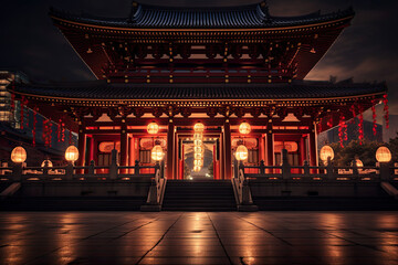 traditional chinese temple at night - obrazy, fototapety, plakaty