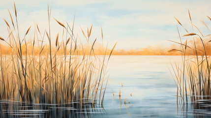 Reeds in the lake - obrazy, fototapety, plakaty