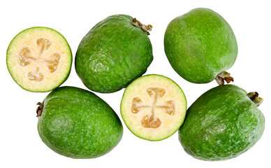 Set tropical fruit feijoa isolated on a transparent background. Top view.