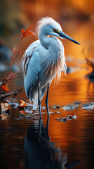 Naklejka premium An Egret In The Blue Hour Blurry Background