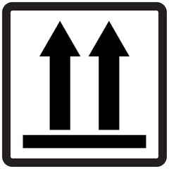 Keep upright during transport label with black curved border. Symbol indicates the package should be kept in vertical position to prevent damage during shipping and handling.