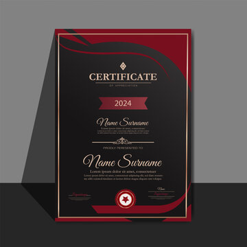 A  certificate with vector clean style black and maroon color modern certificate card template