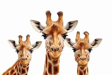 Three giraffes isolated on white background, clipping path included.   