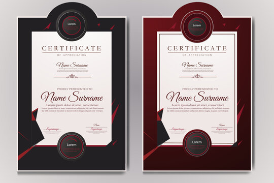 A set of two certificate with vector clean style black and maroon color modern certificate card template