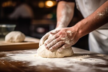 Fototapeta premium Close-up of skilled hands expertly kneading dough