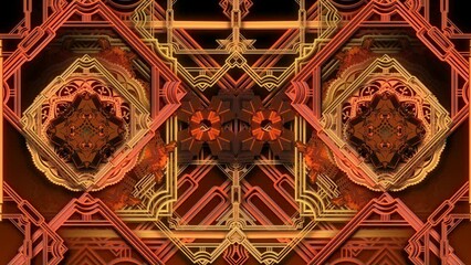 3d animation of golden art deco ornament vj loop background