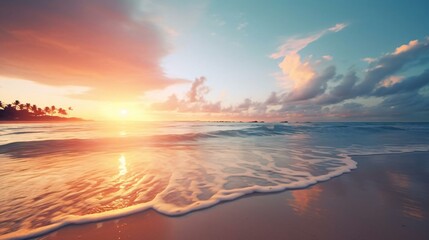 Fototapeta na wymiar a beach with a sunset