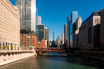 Chicago cityscape with business skyscrapers, office buildings