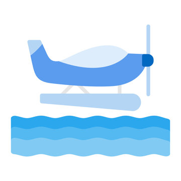 blue seaplane floating on water clip art preview
