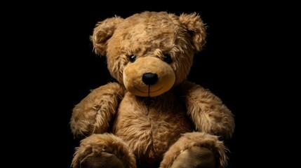 a stuffed bear on a black background