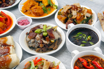 Freshly cooked assorted Filipino dishes