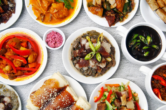 Freshly cooked assorted Filipino dishes
