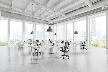 Panoramic white open space office corner