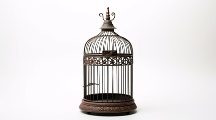 a bird cage with a bird inside