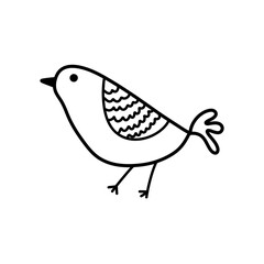 Hand drawn doodle bird, black line