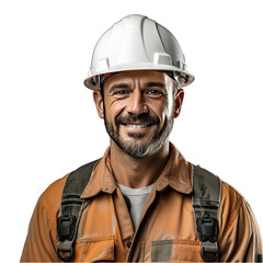 Fototapeta premium Hispanic Engineer with Safety Helmet and Blueprints Isolated on Transparent or White Background, PNG