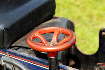 close up detail of a traction engine or steam-powered tractor