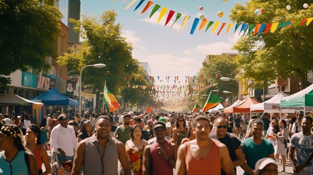 a crowd of people walking