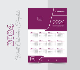 Single page modern wall calendar 2024 design template, happy new year 2024 calendar design, One Page Wall Calendar Design, A4 Size vector