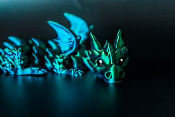Green dragon 3D on a black background. symbol 2024