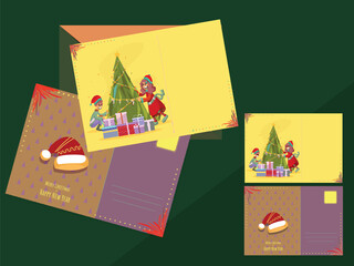 Merry Christmas & Happy New Year Greeting Cards With Envelope.