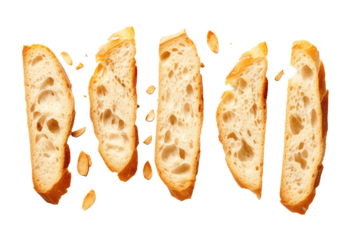 bunch of breads with white breads piled on top