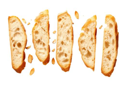 bunch of breads with white breads piled on top