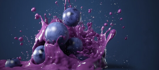 splash of blueberry fruit water, ice cream 3 - obrazy, fototapety, plakaty