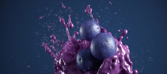 splash of blueberry fruit water, ice cream 1 - obrazy, fototapety, plakaty