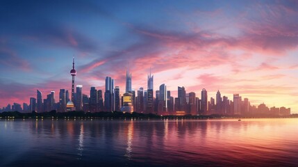 Fototapeta premium a city skyline at sunset